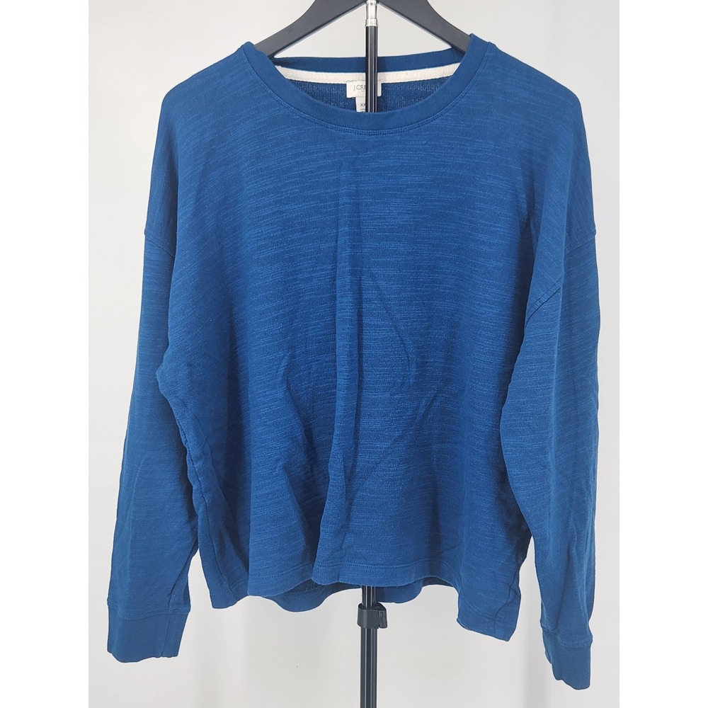 J. Crew Re-Imagined Blue Slub Knit Cotton Sweatshirt XXL Pullover Crewneck